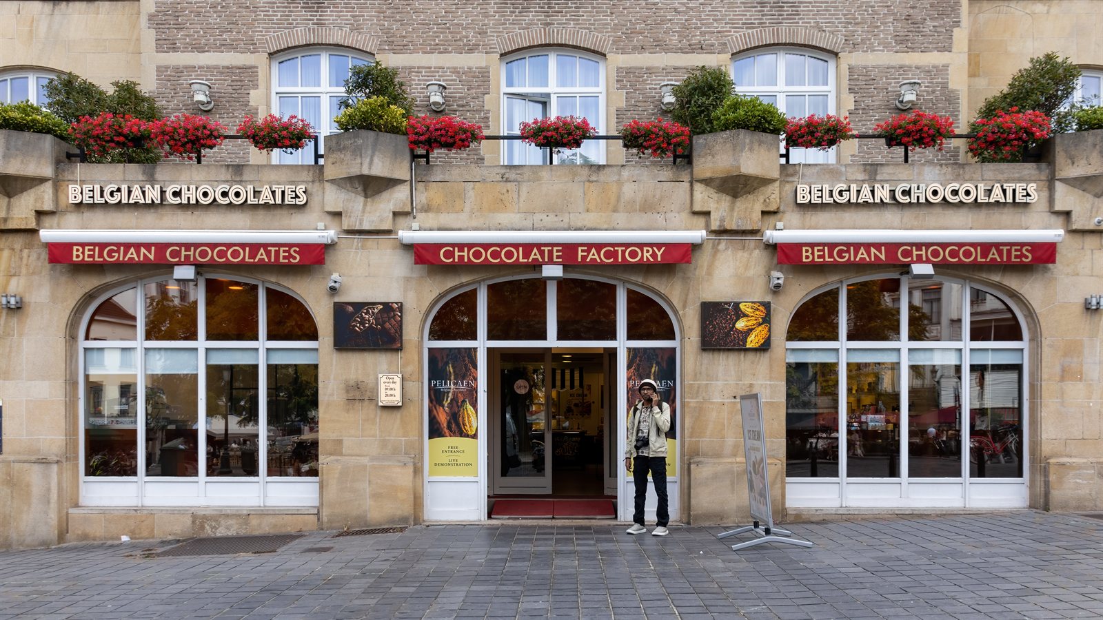 Chocolate shop counter filled with pralines